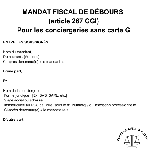 Mandat fiscal de débours pour les conciergeries sans carte G