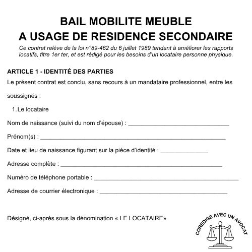 Bail mobilité meublé