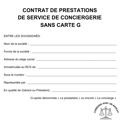 Contrat de prestations de services de conciergerie sans carte G