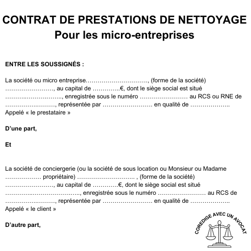 Contrat de nettoyage pour les micro-entreprises