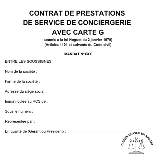 Contrat de prestations de services de conciergerie avec carte G