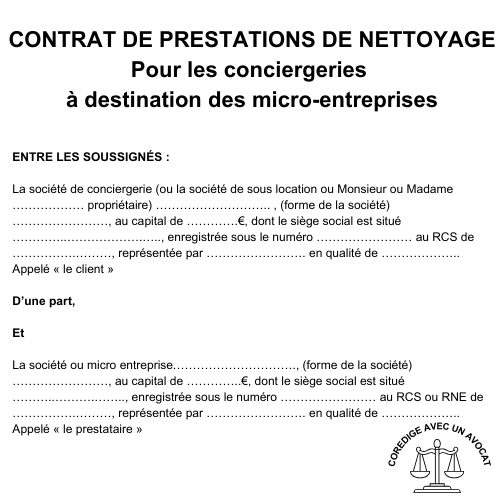 Contrat de nettoyage pour les conciergeries à destination des micro-entreprises