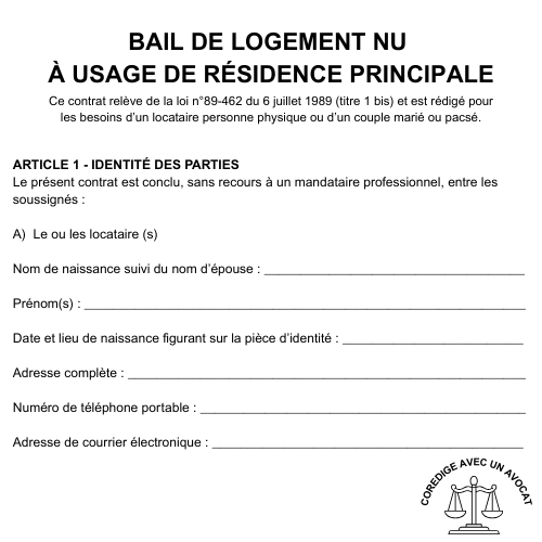 Bail de logement nu à usage de résidence principale