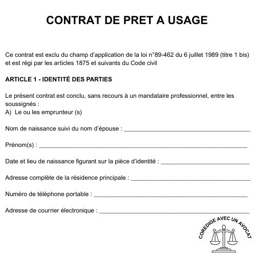 Contrat de prêt à usage